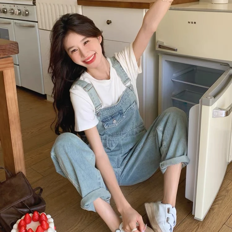 【1101-1200编码点这里】夏季显瘦休闲纯色简约减龄宽松牛仔背带裤