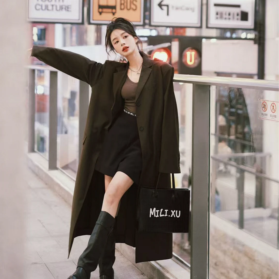 U/TI【MILIXU系列】柚木色M挂扣腰带设计感气质高级感长款风衣外套
