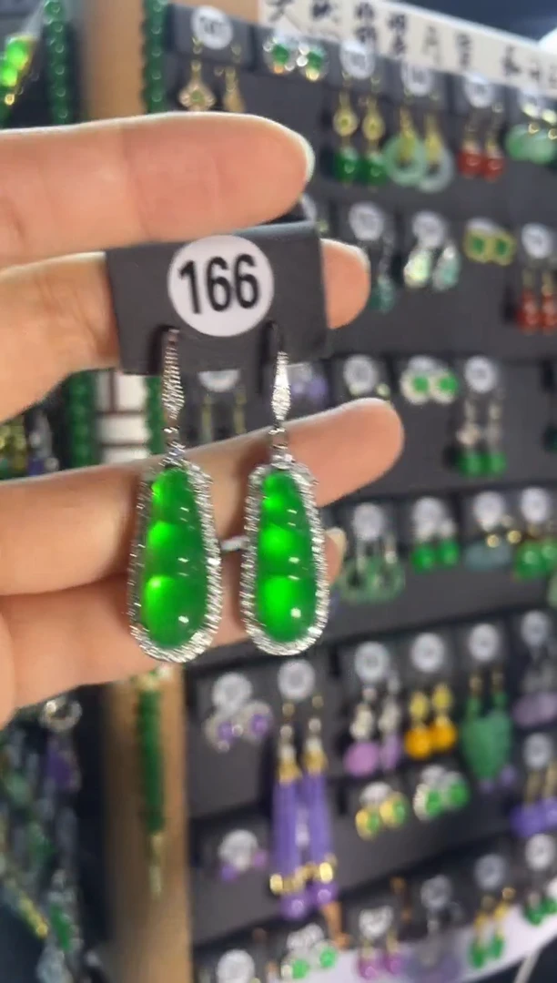 翡翠银S925镶嵌耳饰166..