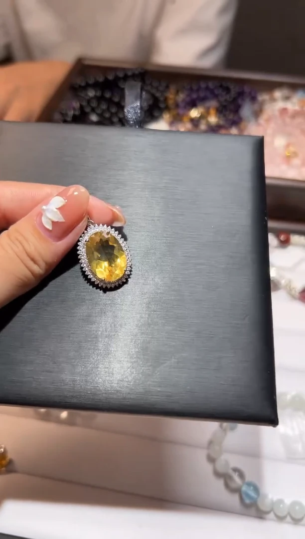 吊坠(不含链)银S925镶嵌黄晶巴西黄水晶吊坠