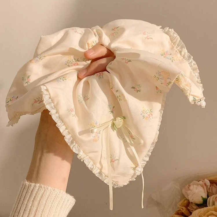 夏日花屿~米色碎花方巾大肠发圈女高级感百搭头饰超大号方形发绳