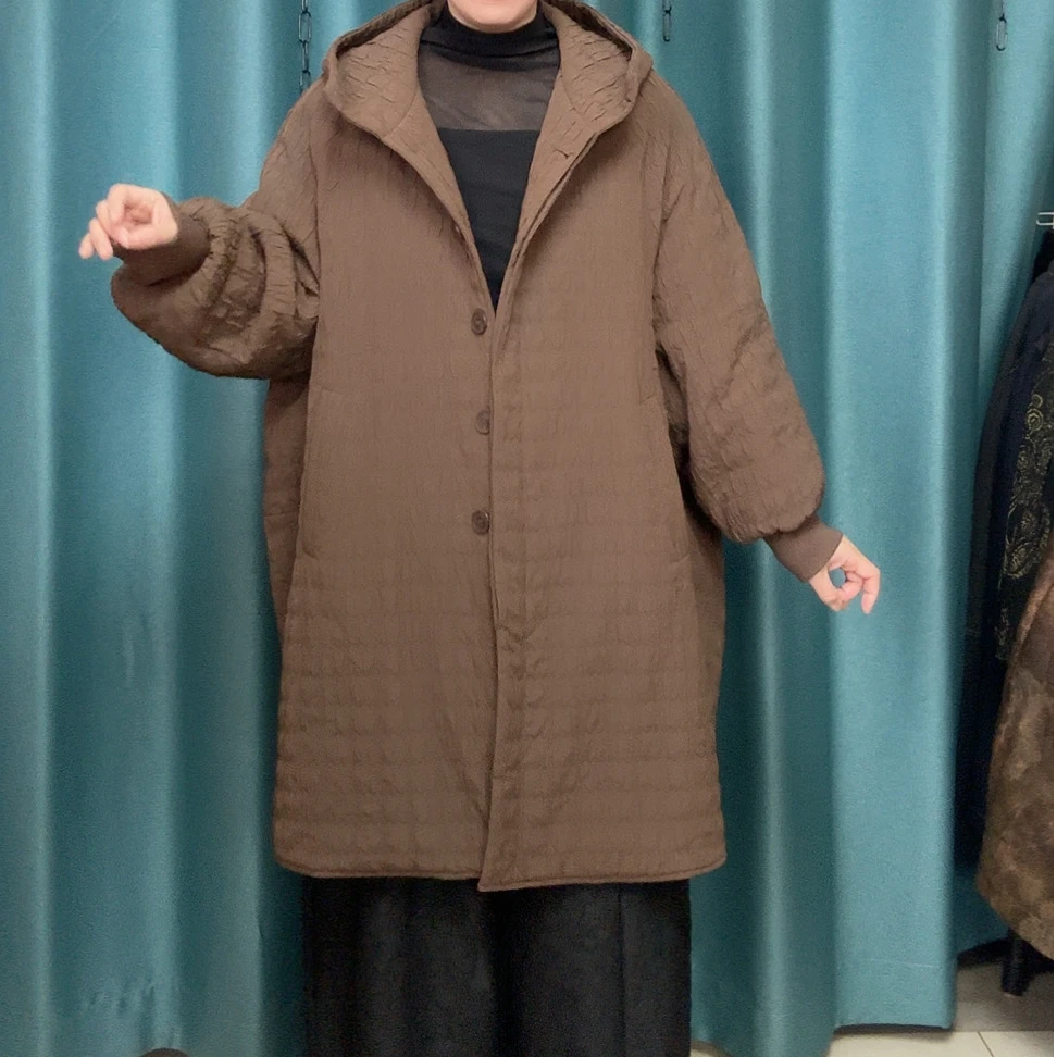 秋冬连帽宽松休闲百搭中长版棉衣妈妈款