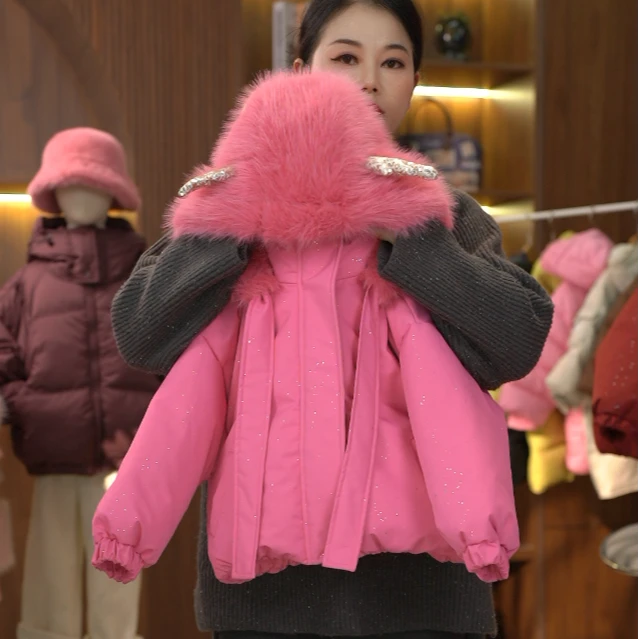 冬季时尚保暖加厚棉服外套洋气韩版秋冬连帽儿童女童短款中长款