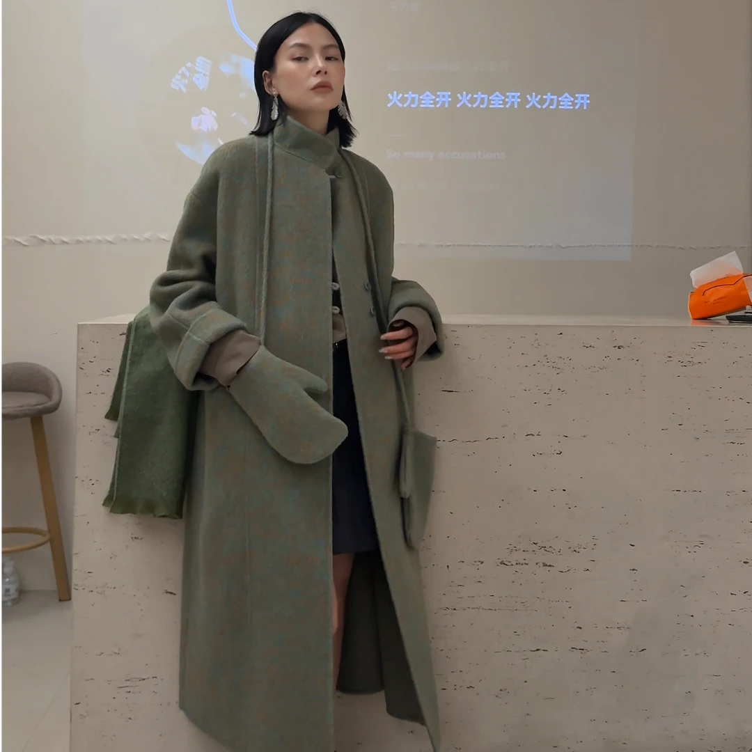 ZLAbout-us【冬款上新】挂脖手套设计长款双面呢大衣68792