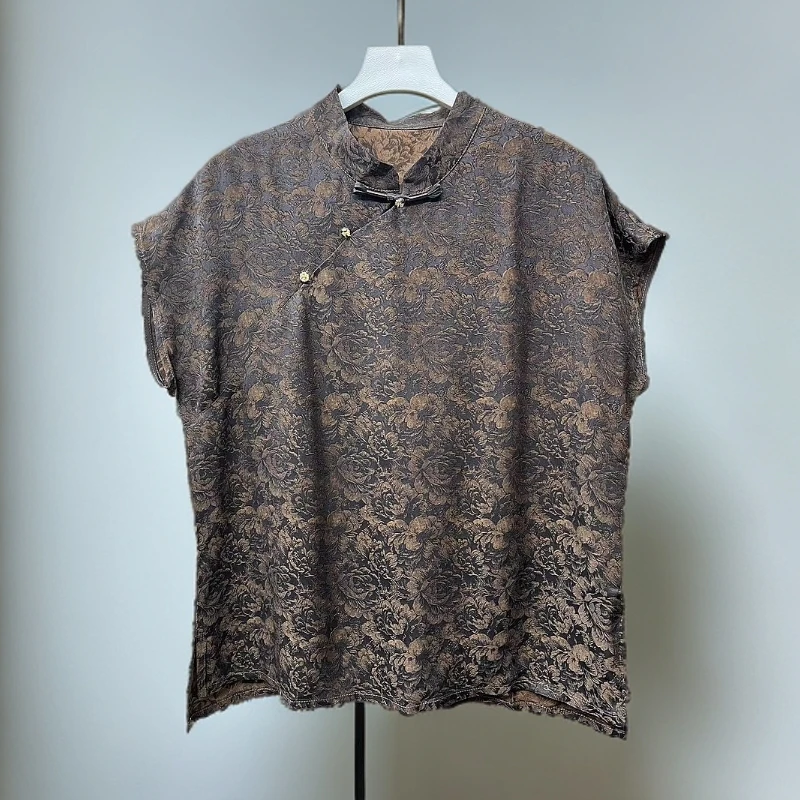 繁花新中式国风蚕丝短袖气质时尚女士夏季