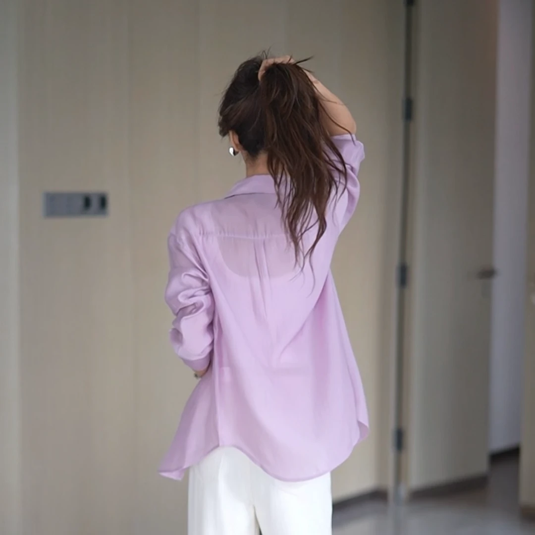 2025夏季新款薄料莱赛尔透视休闲衬衫宽松版防晒衬衣女