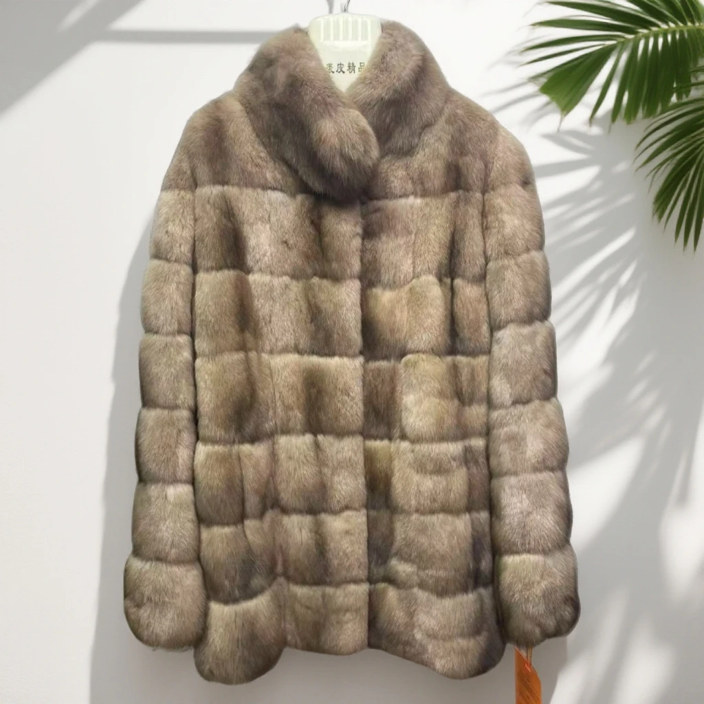 （70cm）天然进口高端轻奢中长立领俄罗斯貂琥珀色女装皮草外套