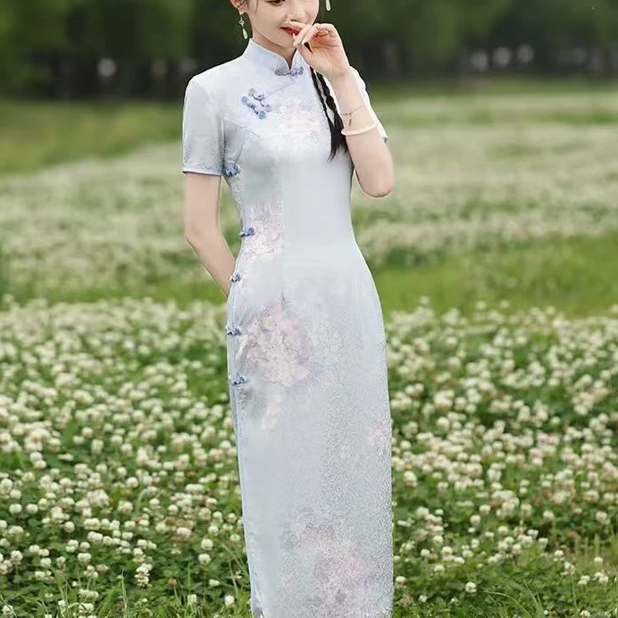 0562 【梦幻蓝】 葫芦扣 八扣 旗袍