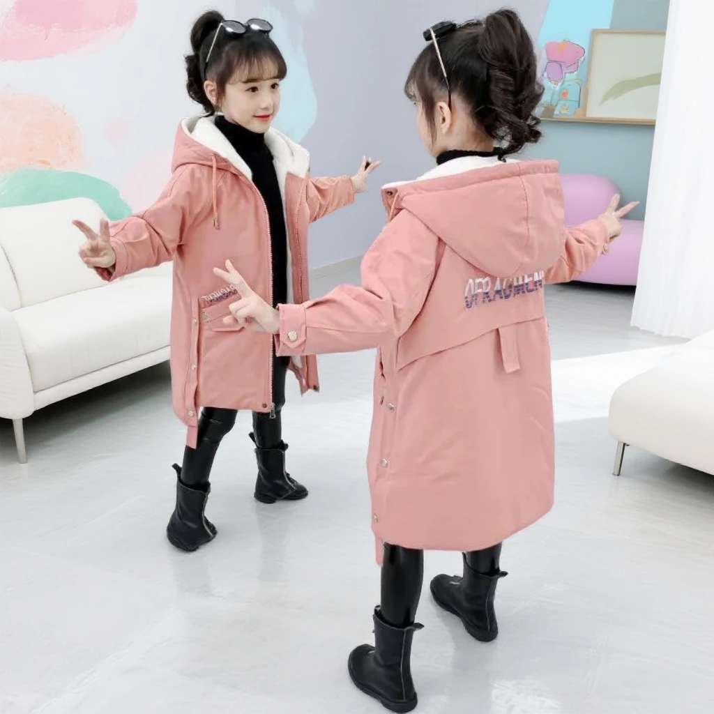 女童冬款棉衣加厚羊羔绒外套中长款中大童装服女孩洋气保暖透气