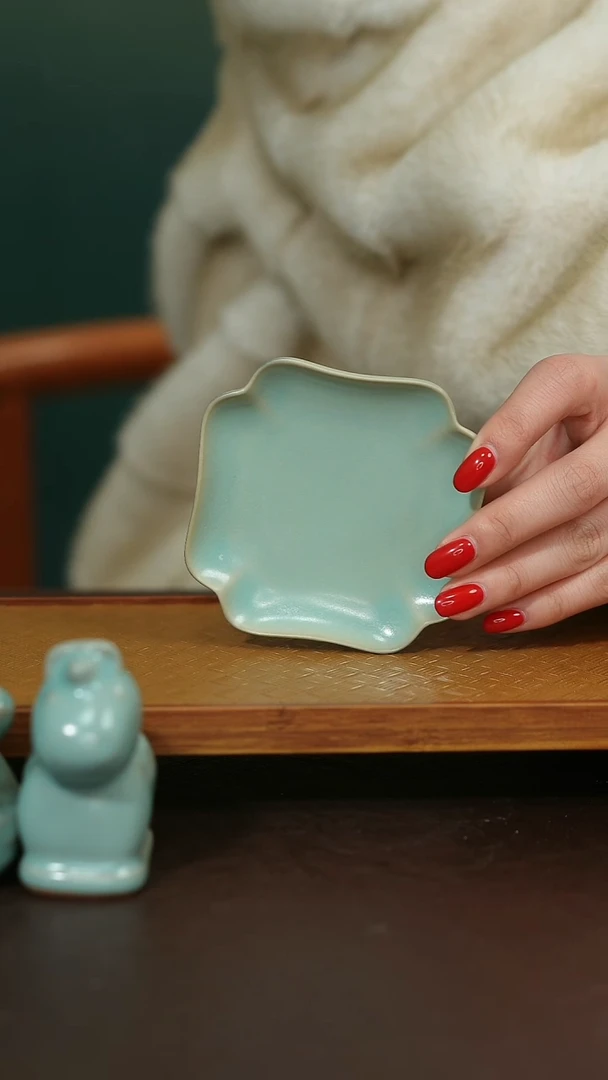 摆件瓷原矿原釉汝宋汝瓷 杯垫