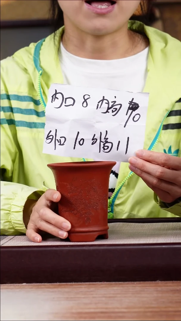 紫砂花盆新款清水泥刻绘牡丹鸟迷你喇叭一只无托