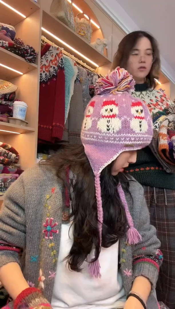 羊毛百羊毛像素雪人护耳帽