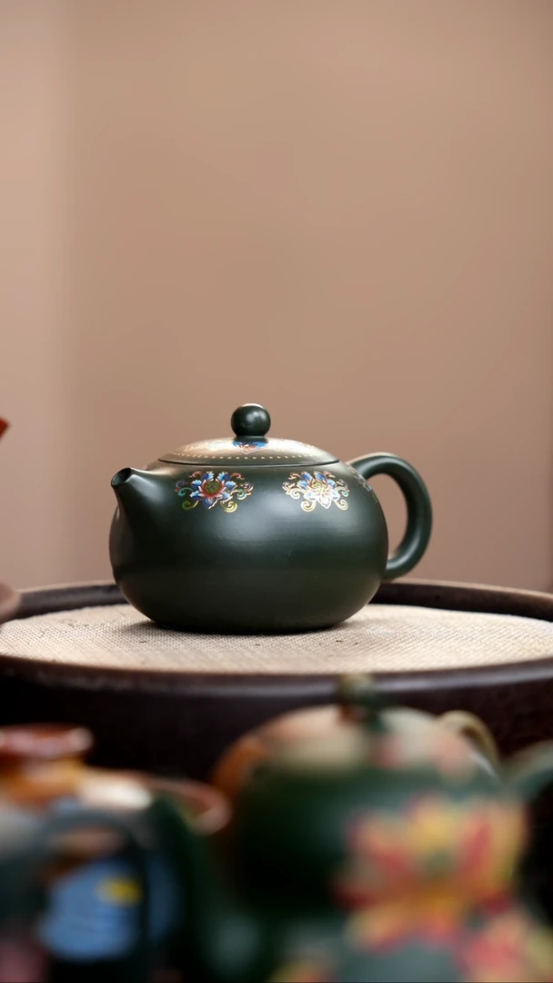 茶壶紫砂民国绿西施珐琅彩口盖