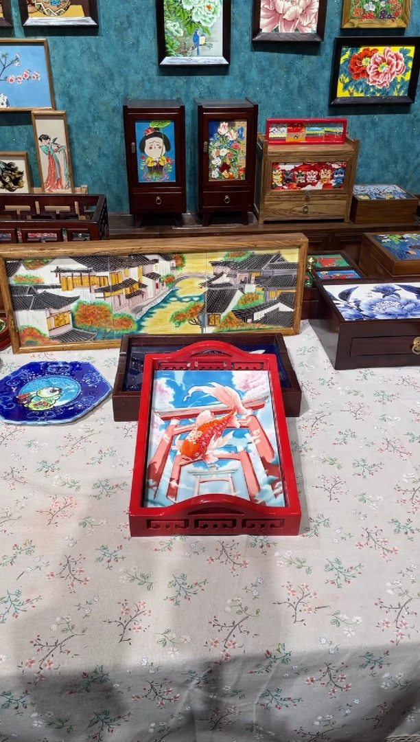 陶瓷福利23*33鱼跃龙门镂空红色双耳茶盘