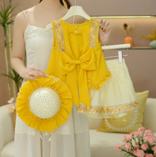 逗小铺【七尚】2025女童夏季洋气可爱甜美凉快公主无袖短裤套装G226