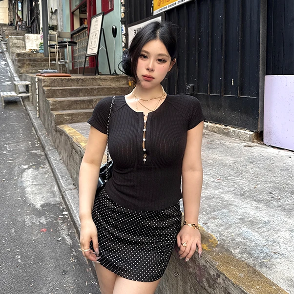 黑泽玄七“奶盐甜花麸”夏季微胖显瘦珍珠扣镂空提花油画碎花套装