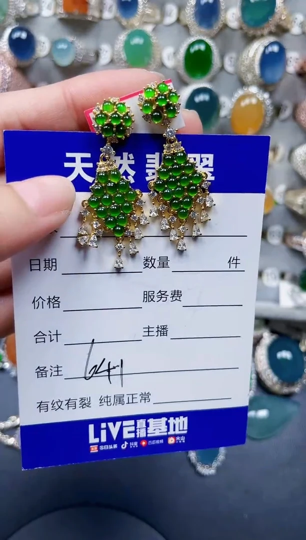 银S925镶嵌翡翠耳饰641