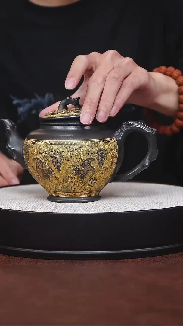 茶杯紫砂描金石黄 报春