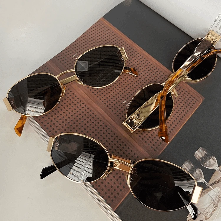 欧美复古金属猫眼墨镜女高级感小框Y2K网红眼镜防紫外线太阳镜女