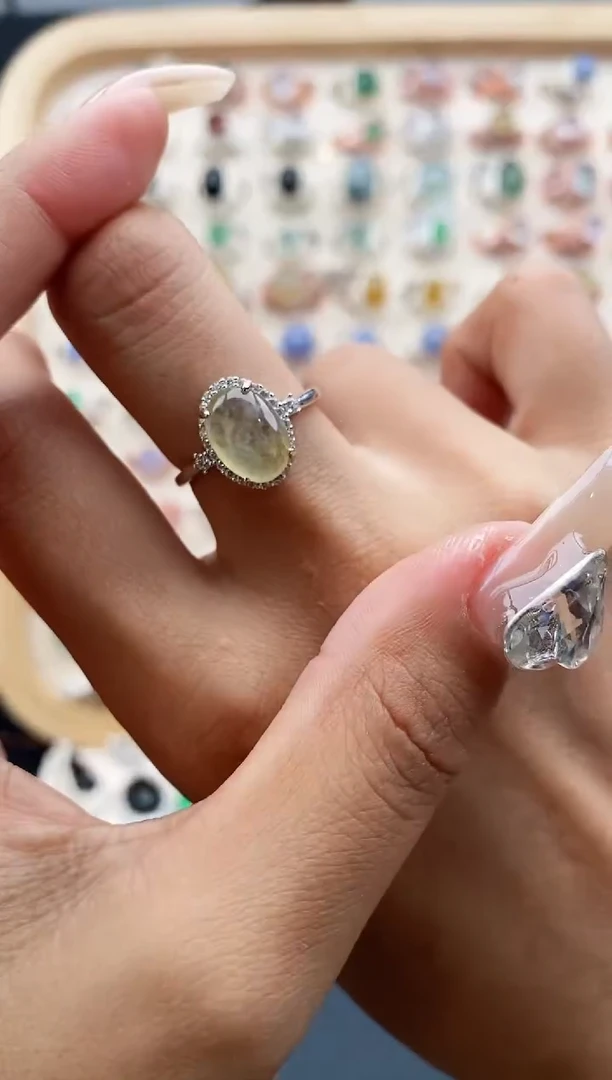 【闪购商品】翡翠戒指银S925镶嵌缅甸天然A货翡翠222  6+6