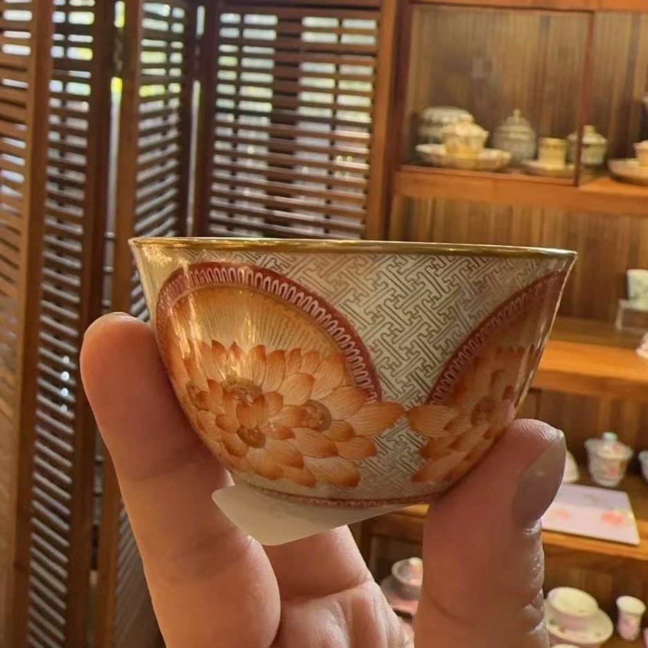 【珽珽溯源】溢珍堂 矾红描金莲纹杯70cc 瓷器茶周边
