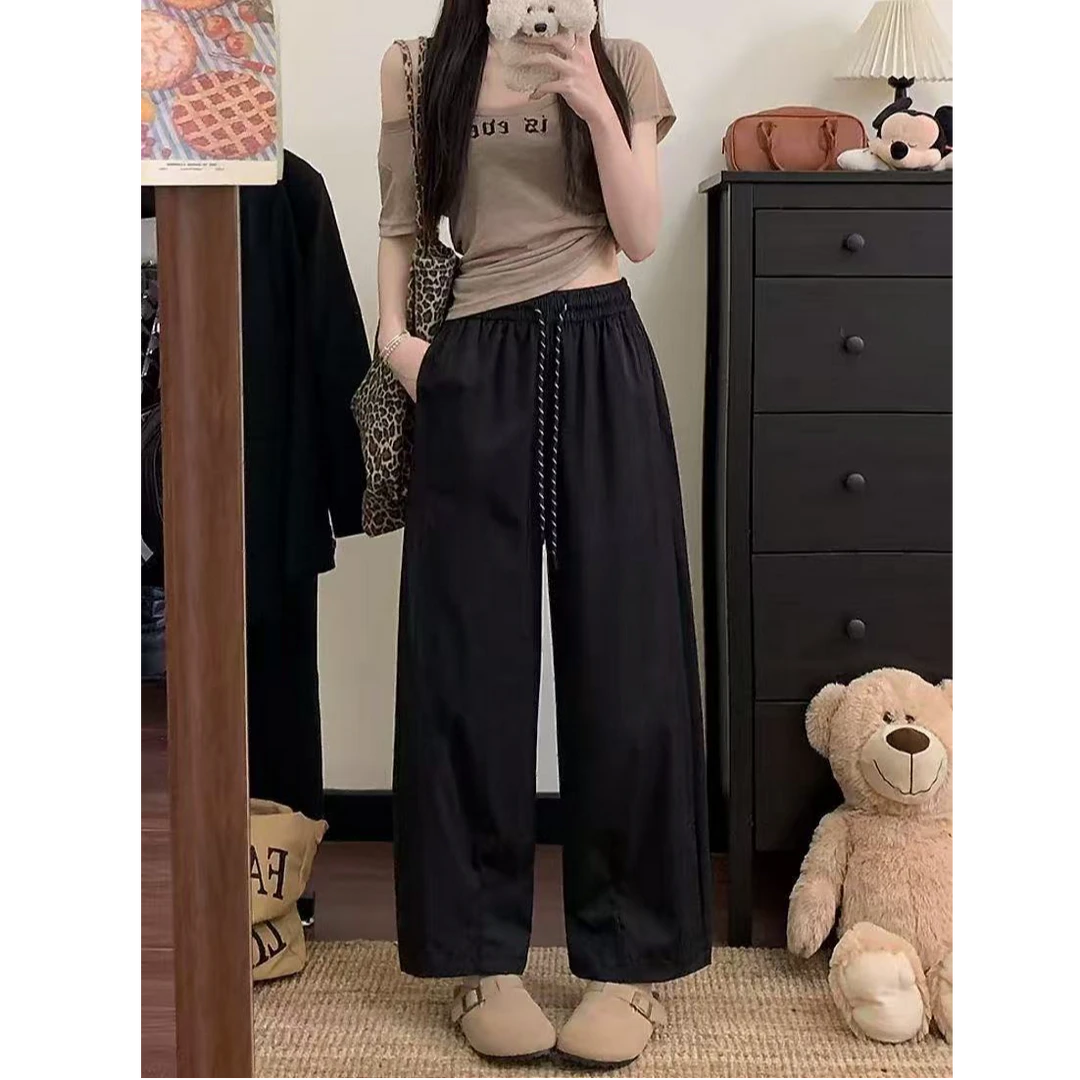 夏季薄款冰丝九分裤宽松百搭显瘦九分阔腿萝卜裤女