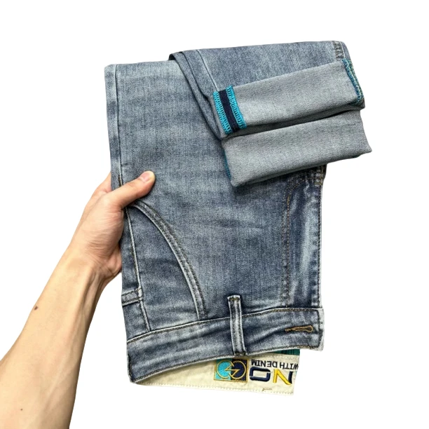 夏季2025新款男士牛仔裤潮流时尚高品轻奢刺绣弹力修身小直筒百搭