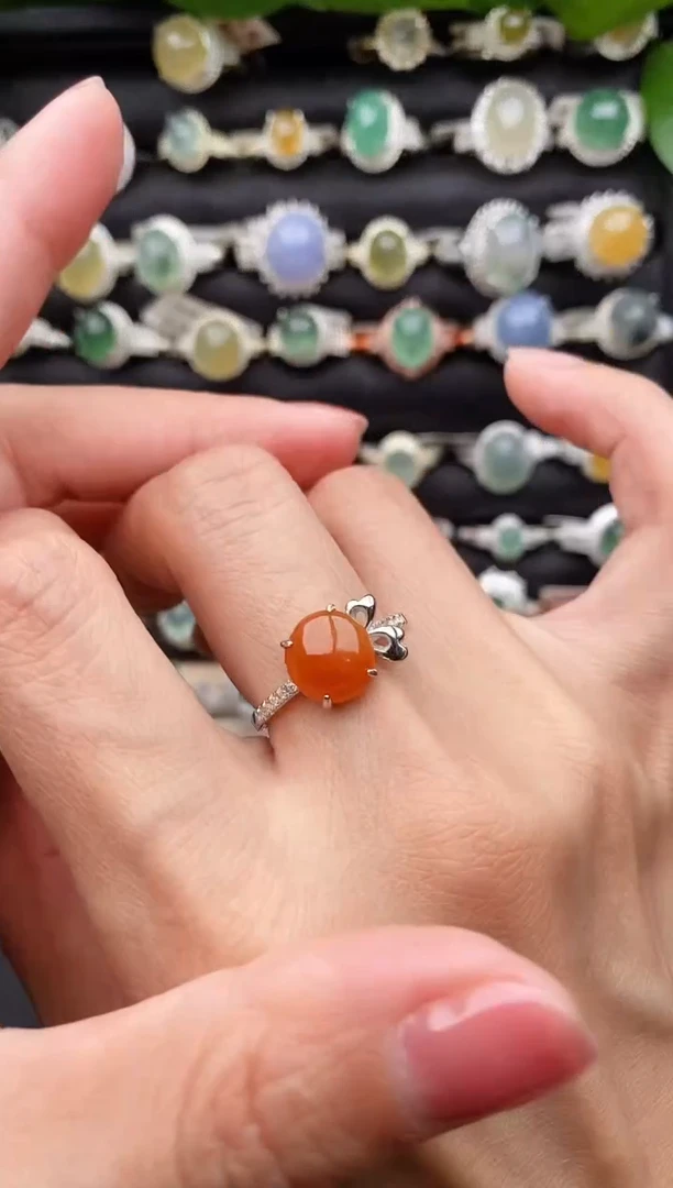 【闪购商品】翡翠戒指银S925镶嵌缅甸天然A货翡翠66  1-