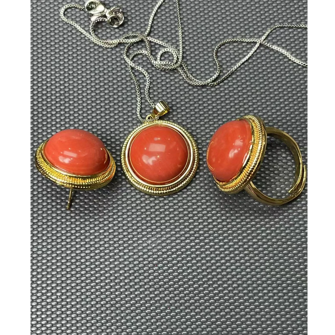 非金属珐琅吊坠  橙色  吊坠 耳钉 戒指  三件套