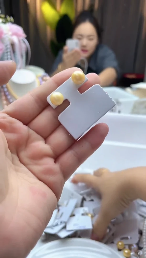 未镶嵌耳饰淡水珍珠9,mm黄色系素钉