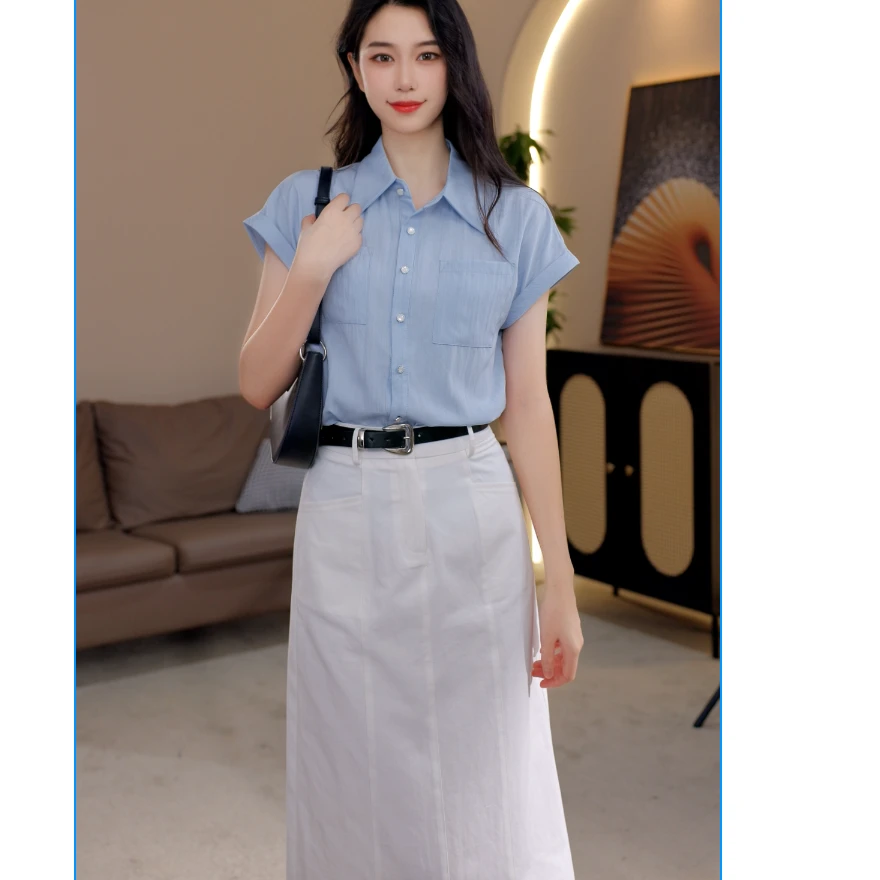 QH80455通勤百搭A字半身裙女松紧高腰百搭休闲伞裙子