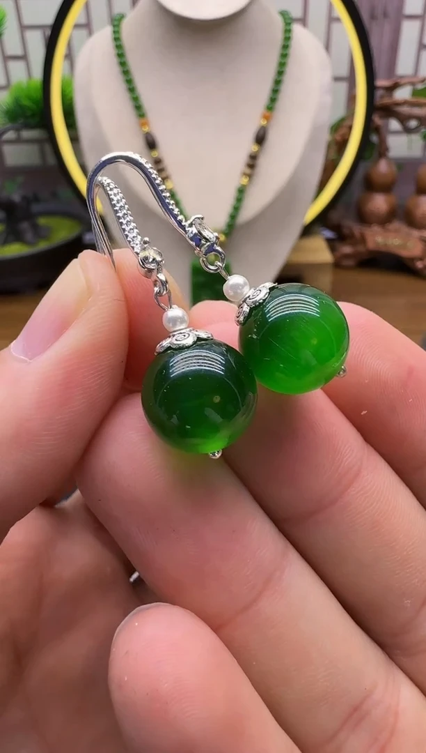 银S925镶嵌耳饰碧玺猫眼E90