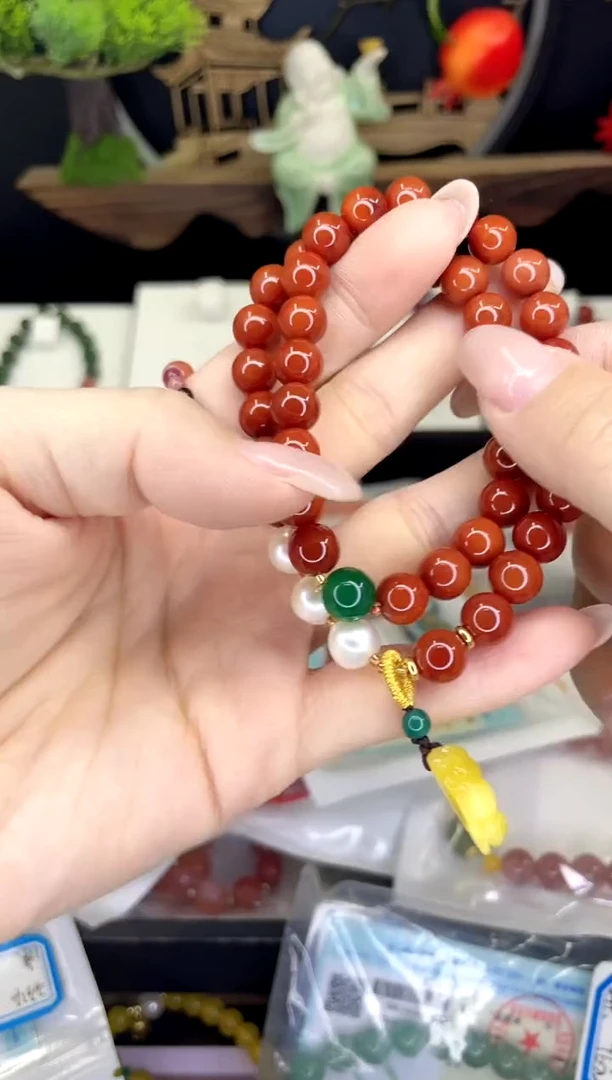 【闪购商品】南红玛瑙手链银S925镀金镶嵌南红手链