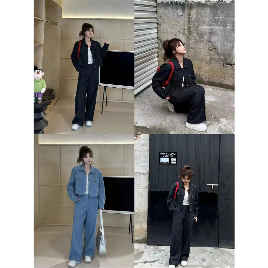 【视觉C位-裤子】立体颗粒感牛仔高腰设计直筒裤显瘦时尚
