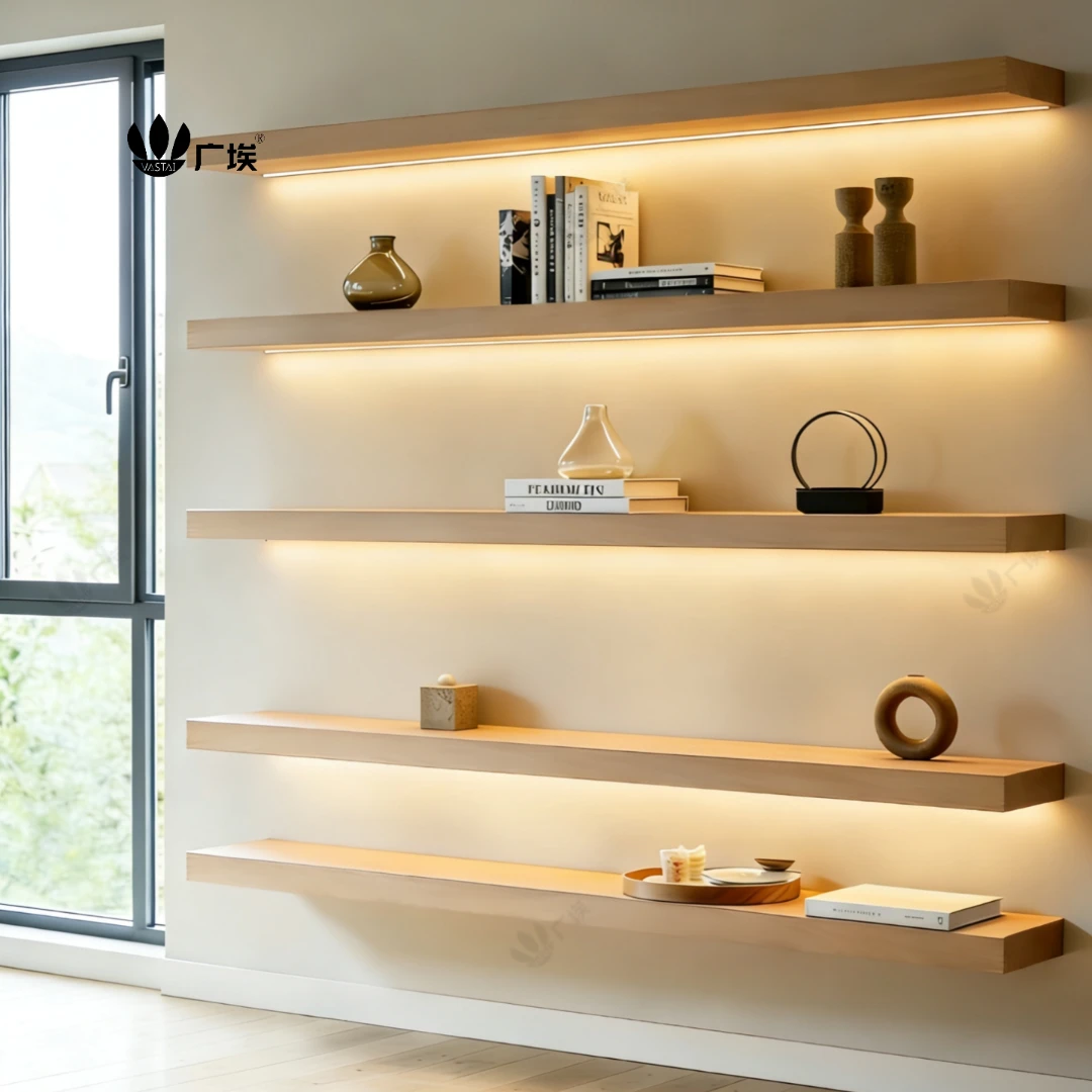 广埃发光层板带灯墙上置物架客厅隔板墙壁灯光挂墙书架壁挂式搁板