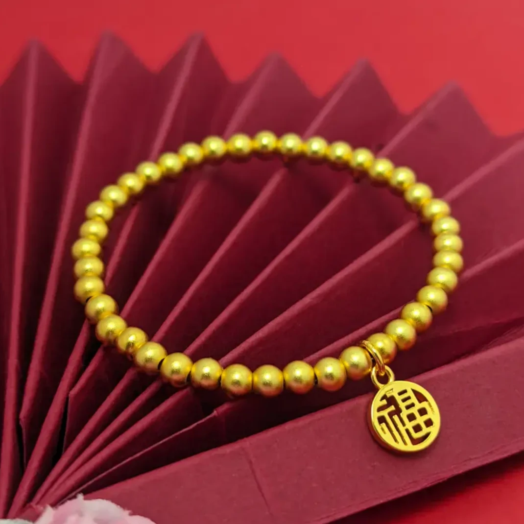 合金手链 真金包卡5mm金珠转运珠整串手链+吊坠可选不掉色不变色