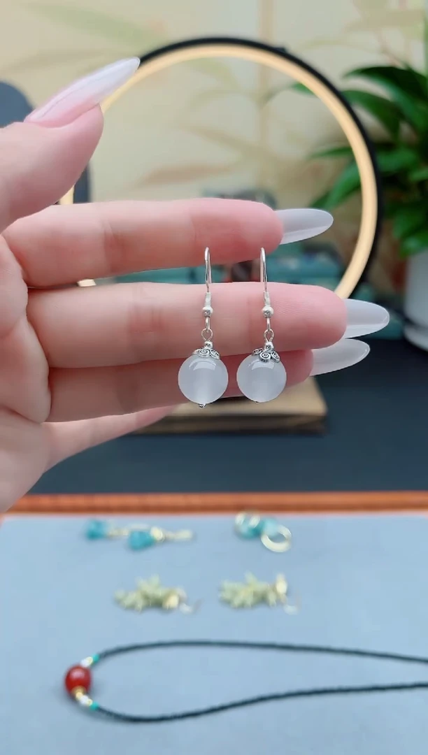 玛瑙/玉髓耳饰银S925镶嵌208