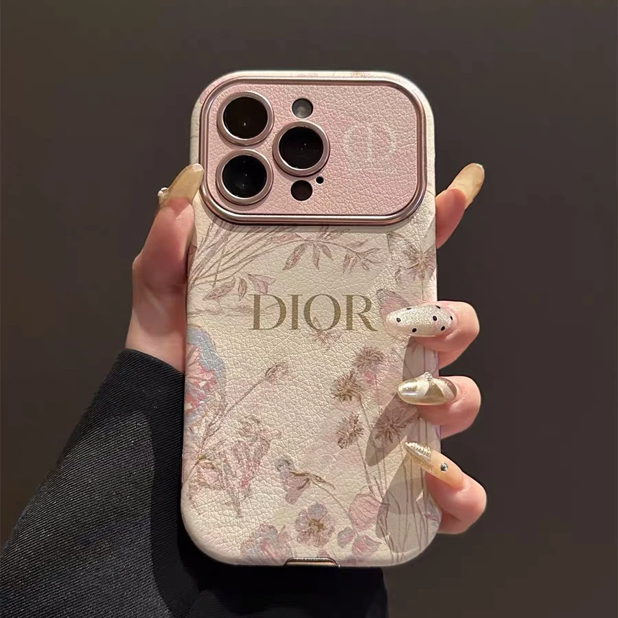 小羊皮花卉高级感适用苹果16ProMax手机壳防摔14女神iPhone15潮套