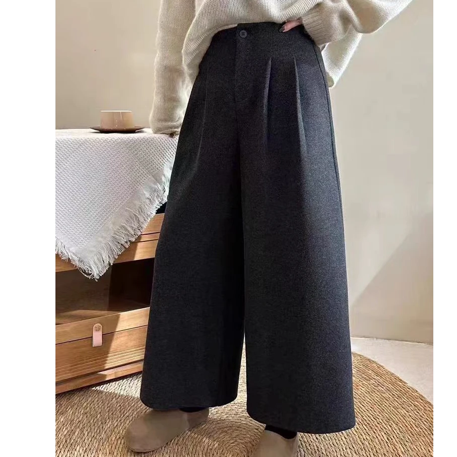 美美服装店2578 升级款加绒加厚显瘦毛呢山本裤  高腰百搭九分裤