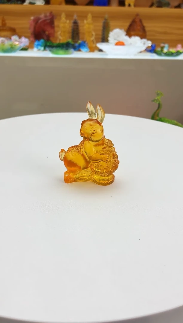 手工艺品琉璃琥珀色小兔子茶宠摆件