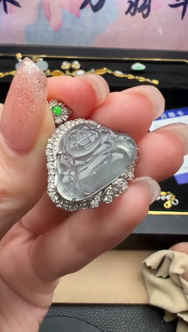 吊坠(不含链)18K金镶嵌翡翠勿拍