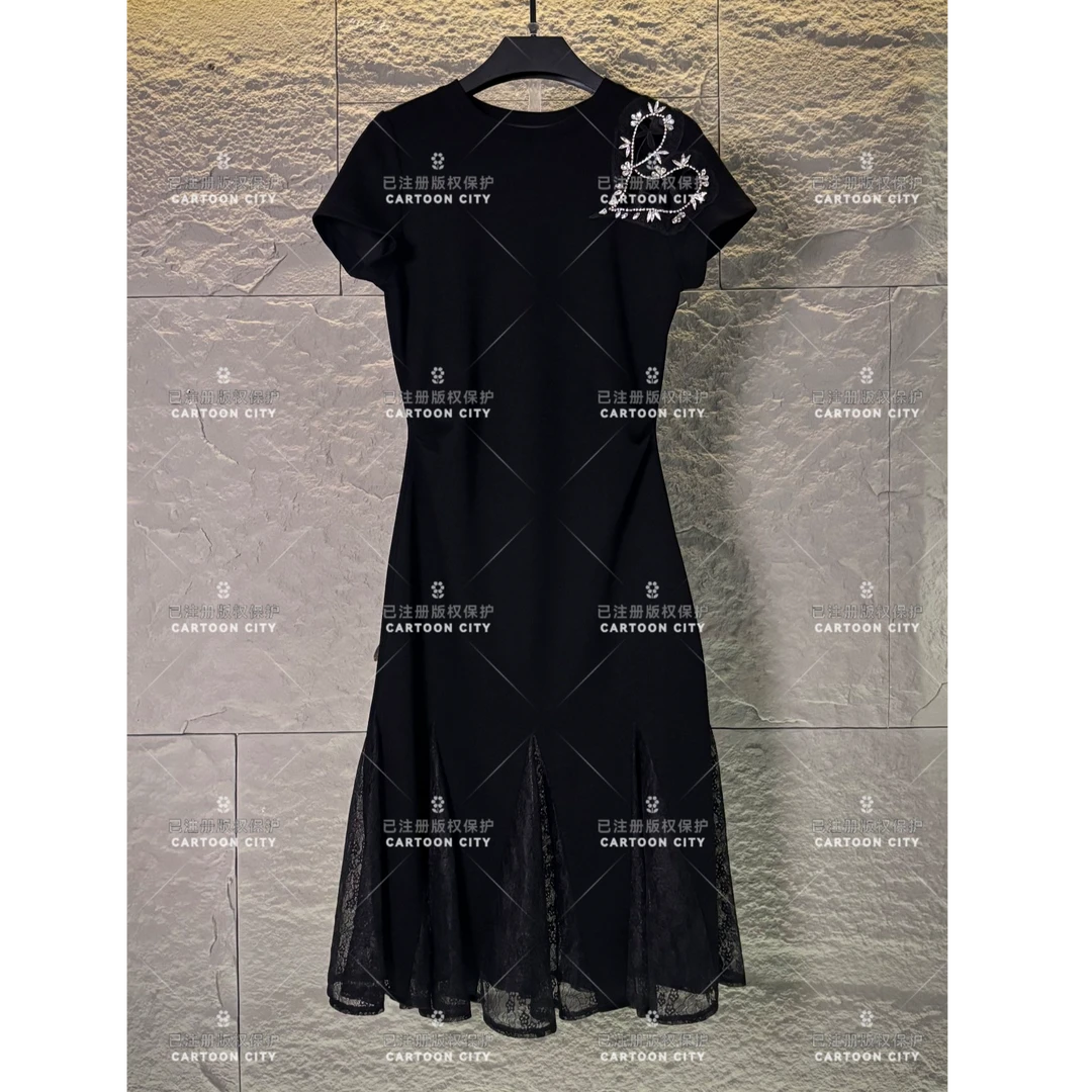 LLVD-A53【原创设计】丨夏季时尚拼接重工A字裙中腰连衣裙中长裙