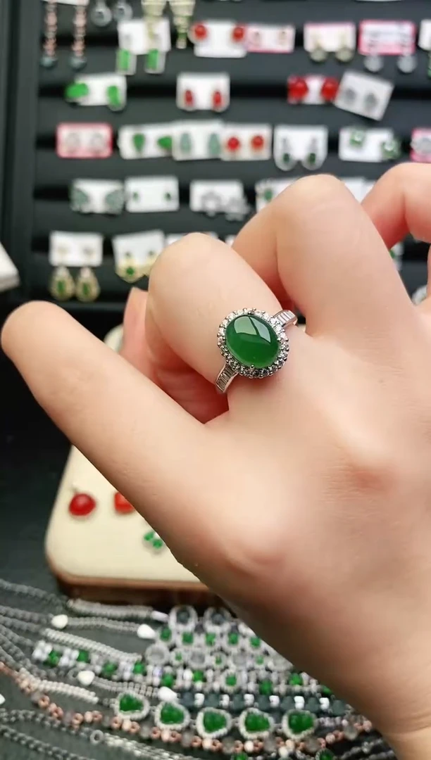 翡翠戒指银S925镶嵌0