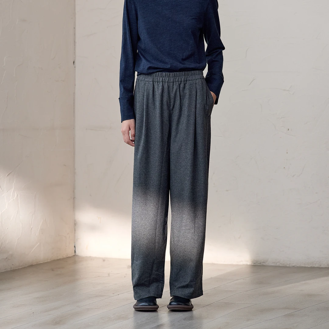 Q.TU山羊绒羊毛呢秋冬直筒裤女松紧腰气质高级灰色休闲裤子秋冬