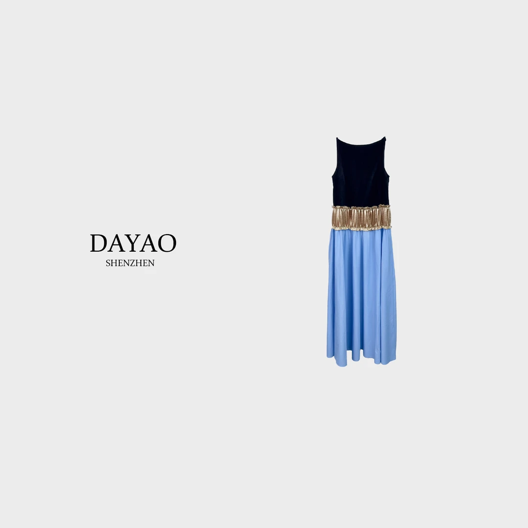 「DAYAO」23S早秋新款拼接丝绒无袖连衣裙轻奢高端女装WY24257