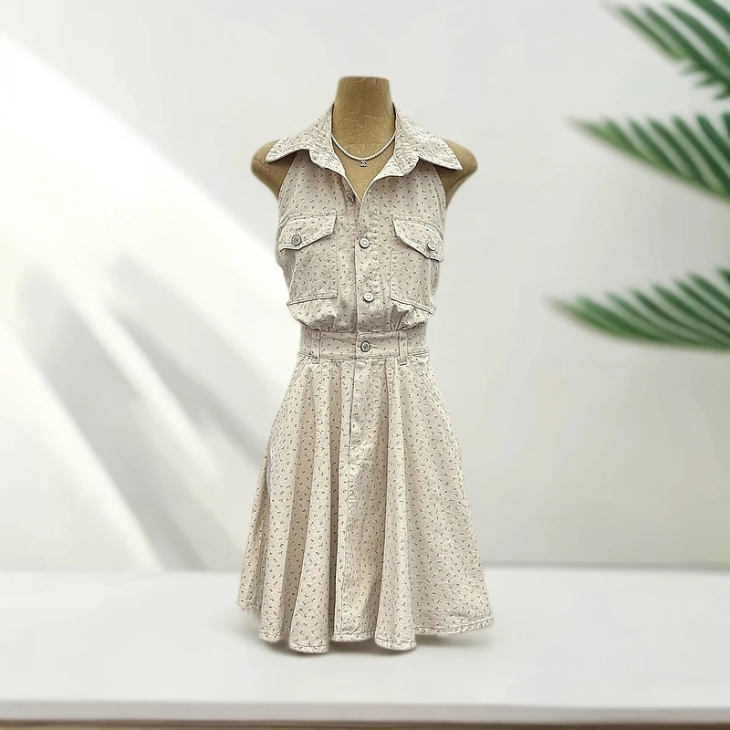 S8101夏季新款法式甜美风小清新碎花设计感减龄百搭挂脖连衣裙