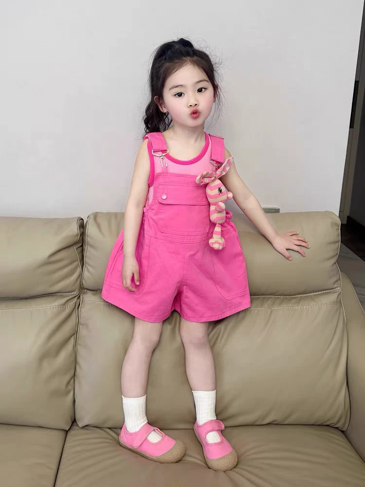 女童多巴胺背带裤套装2025新款女宝宝洋气背心背带短裤两件套4425