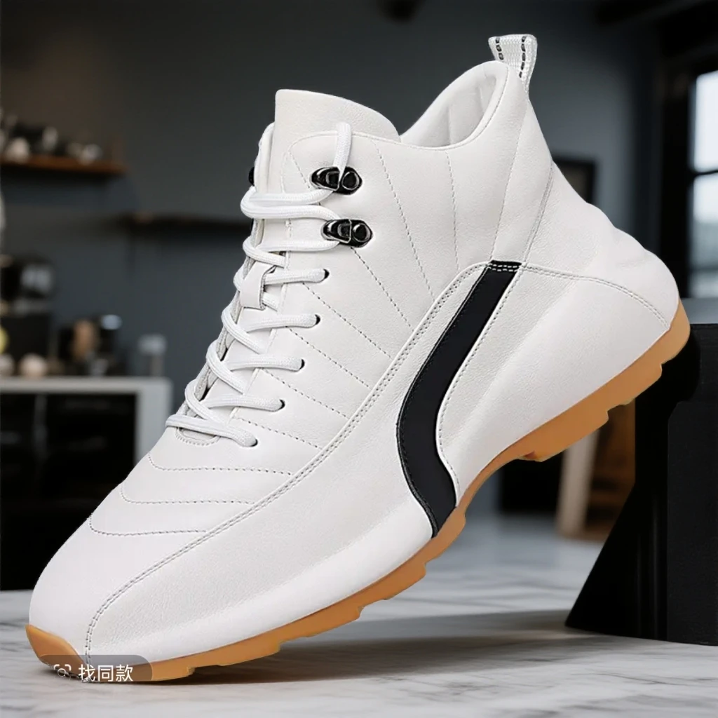隐形内增高男鞋皮面休闲运动鞋秋冬新款百搭高帮鞋高档运动潮鞋子