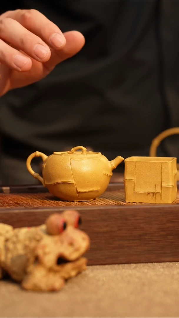 茶壶紫砂紫砂黄龙山黄段小圆竹一壶一杯