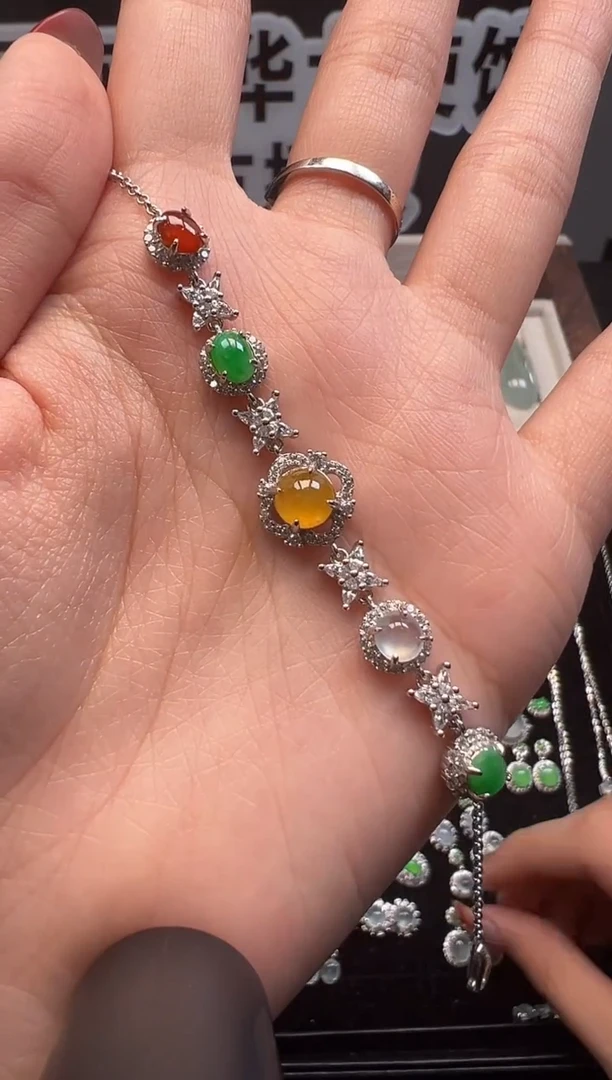 银S925镶嵌手链翡翠 缅甸珠宝严选